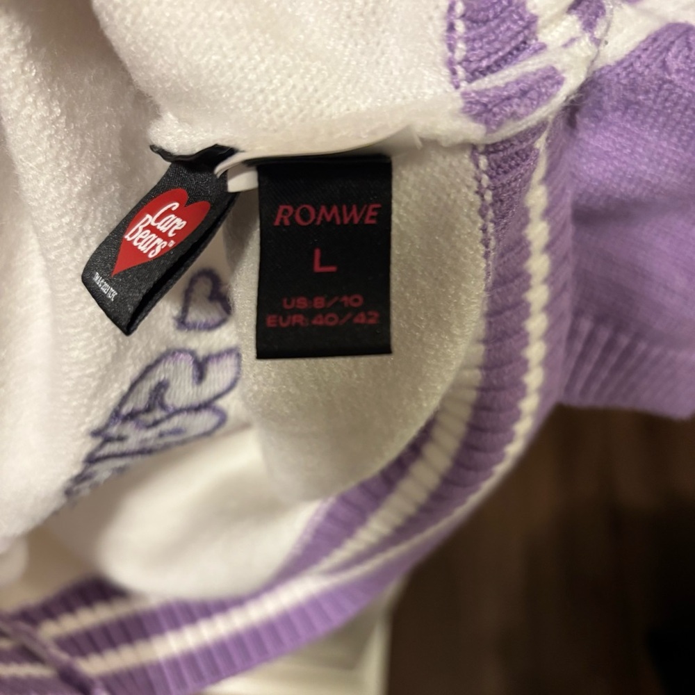 ROMWE Purple and White Care Bear Pullover Cropped Shortsleeved Sweater - Picture 5 of 6